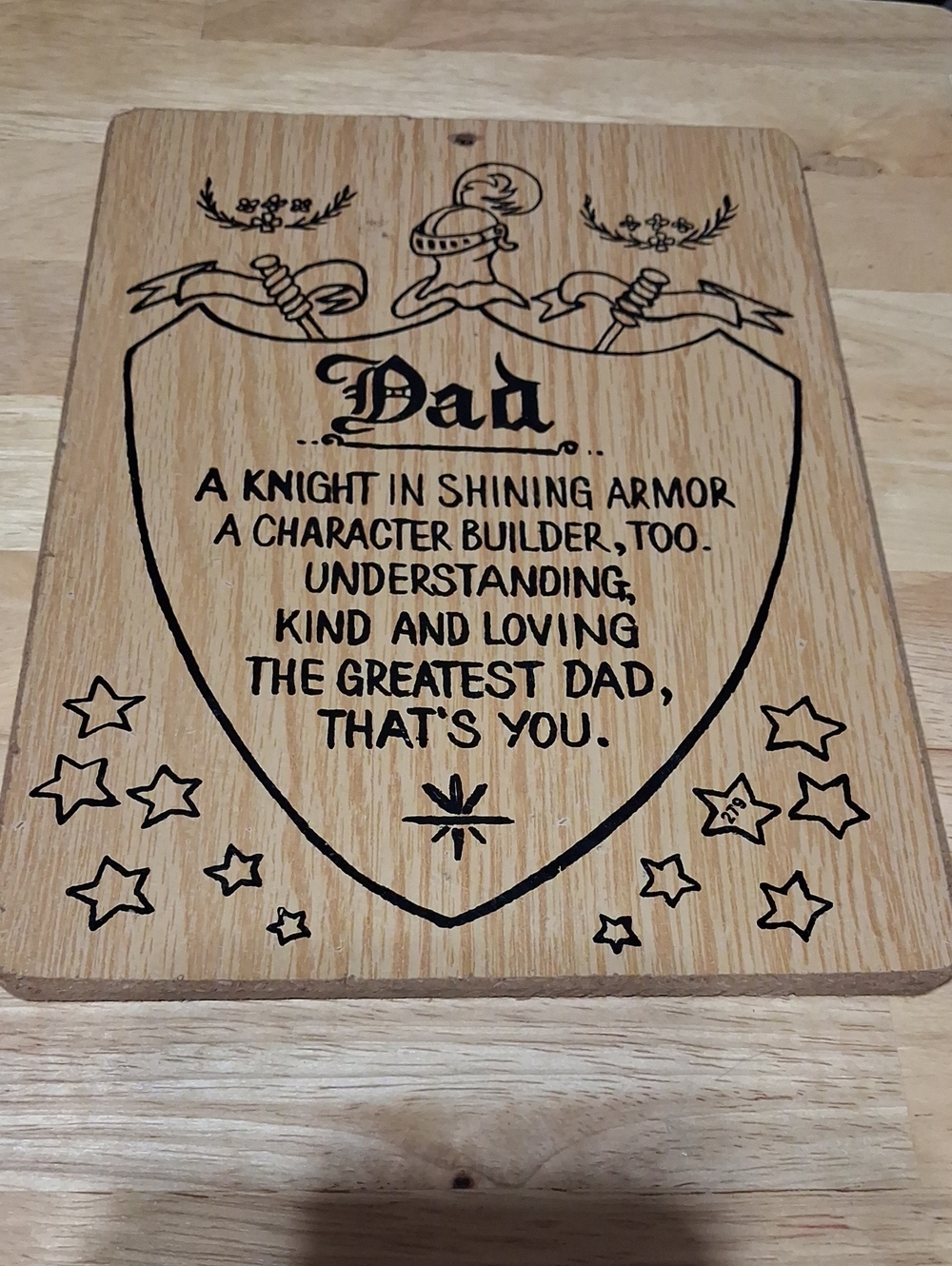 Vintage Dad Wooden Plaque with Engraved Shield Design